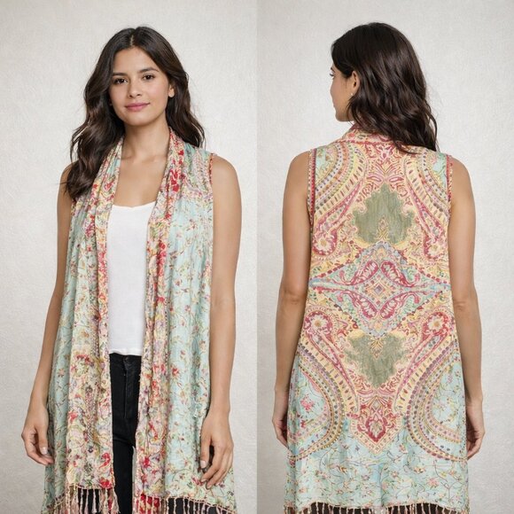 Boho Reversible Sleeveless Kimono Vest - Picture 2 of 6